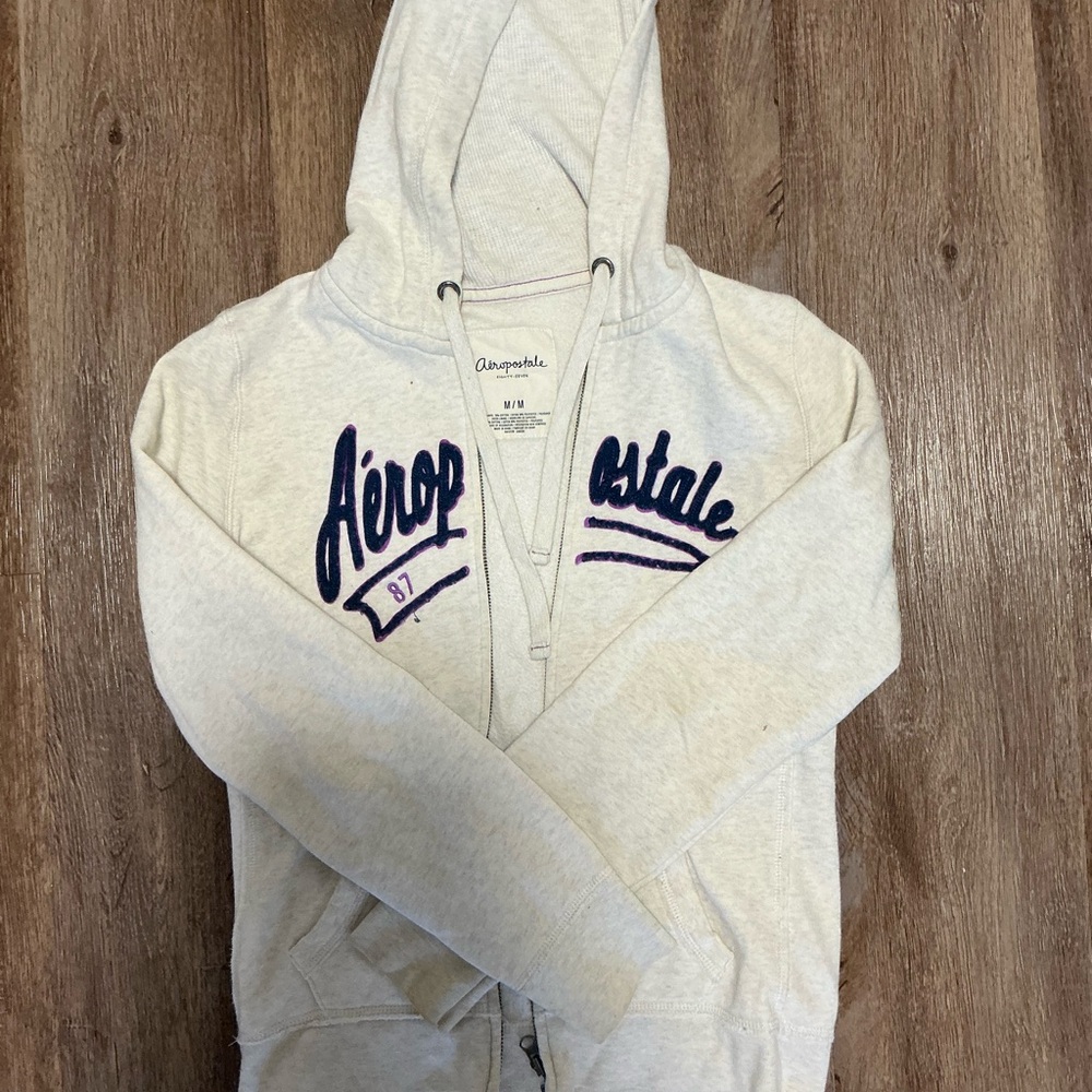 Y2K Aeropostale Gray Hoodie with Purple Accents
